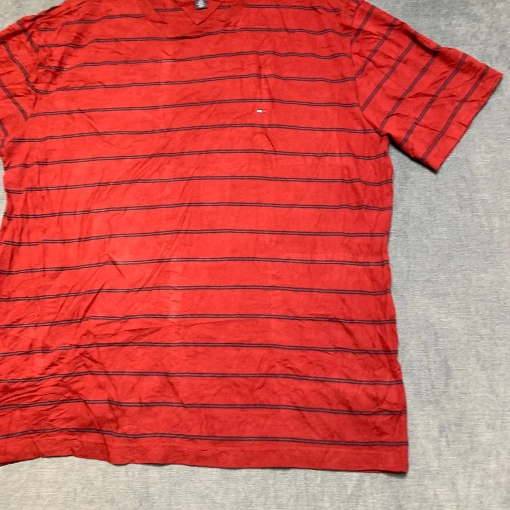 Tommy Hilfiger T Shirt Mens XL Scarlet Red Striped Crew Neck Casual Pullover